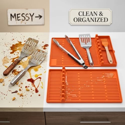 Silicone Grill Mat for Blackstone Griddle, BBQ Tool Rest Drip Pad(Orange) - Image 5