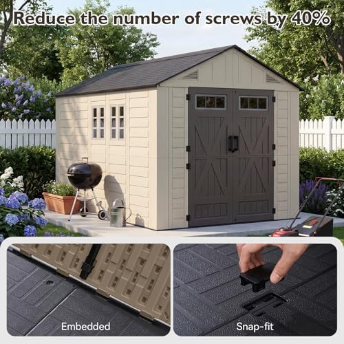 Aoxun 8x12 Ft Outdoor Storage Shed with Floor, Large Resin Outdoor Shed with Lockable Door & Windows, Garden HDPE Sheds for Lawn Tools, Pool Supplies & Bikes - Image 3