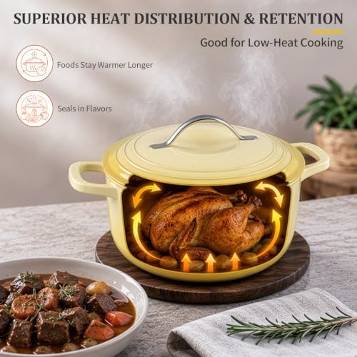 Winado 7.5 Qt Enameled Cast Iron Dutch Oven Pot with Lid, Yellow Ombre - Image 7