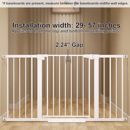 29-57 inches Extra Wide Metal Baby Gate for Stairs/Doorways, 30 inches Tall Pressure Mounted Pet Gates, Auto-Close Child Safety Gate, No Drilling Easy Walk-Through Dog Gate Indoor, White - Image 3