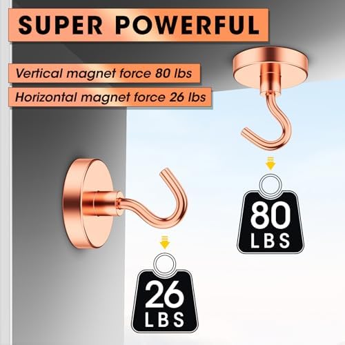 VNDUEEY Magnetic Hooks, 80 Lbs Super Earth Magnets Hooks for Hanging, Strong Neodymium Magnets with Hooks for Cruise, Magnet Metal Hook for Kitchen, Refrigerator, Grill (Rose, 10 Pack) - Image 2