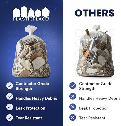 Plasticplace Contractor Trash Bags 55-60 Gallon - 3.0 Mil, Clear Heavy Duty Garbage Bag 38" x 58" (25 Count) - Image 6