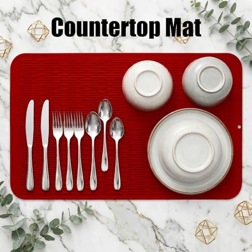 MicoYang Silicone Dish Drying Mat for Multiple Usage,Easy clean,Eco-friendly,Heat-resistant Silicone Mat for Kitchen Counter or Sink,Refrigerator or Drawer Liner Red 3XL 28 inches x 18 inches - Image 3