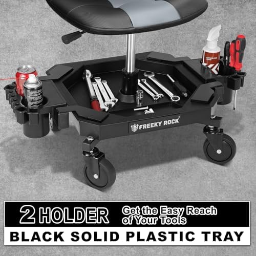 Rolling Stool with Wheels, Adjustable Height Pneumatic Garage Work Mechanic Stool Seat with Backrest, 400 LBS Capacity 360° Swivel Mechanic Crepper Chair with Tool Tray Storage, Gray - Image 5
