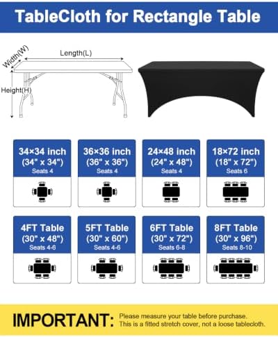 Smiry 2 Pack Spandex Table Cloth 6FT, Elastic Fitted Black Tablecloth - Image 3
