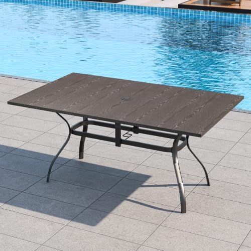 63" Wood-like Embossing Rectangle Outdoor Patio Dining Table for 6 Person by Anmutig
