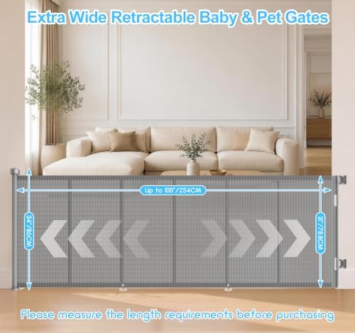 EZIGO 100 Inch Retractable Baby Gates Extra Wide Reinforced Baby Dog Gate - Image 2