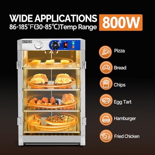 ROVSUN 4-Tier Commercial Food Warmer Pizza Warmer Countertop, Food Warmer Display with LED Lighting Removable Shelves Glass Door, Pretzel Warmer for Buffet Restaurant Cafe, 110V 800W - Image 2