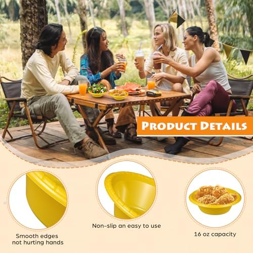 100 Pack 16oz Yellow Disposable Plastic Bowls Dessert, Ice Cream, Salad, Soup Serving Cups for Party, Picnic, Food Snacks (Yellow) - Image 3