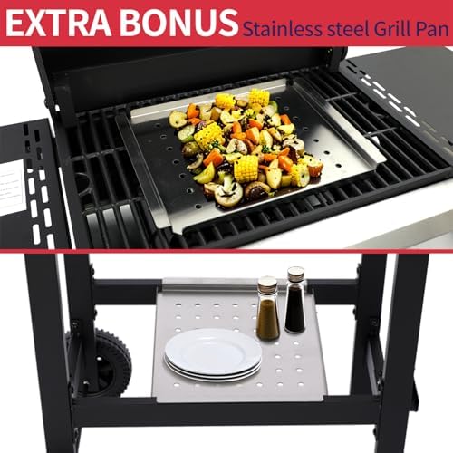 3-Burner Propane Gas Grill with Cast Iron Grate, 30,000 BTU Output & 252 Sq. Inch Cooking Space, Easy-Clean System & Foldable Side Tables for Outdoor BBQ (3-Burner) - Image 4