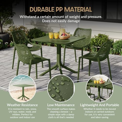 Costaelm Patio Dining Table for 4, Square PP Patio Table, 4-Person Weather Resistant Deck Table for Porch Poolside Lawn Garden Backyard, Olive Green - Image 7