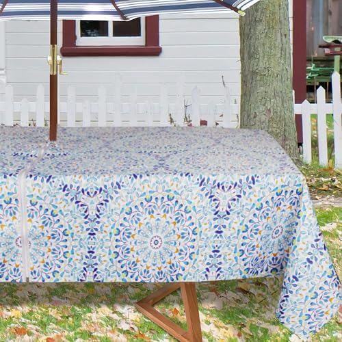 EHouseHome Outdoor and Indoor 60x84 inch Tablecloth with Umbrella Hole and Zipper, Waterproof Zippered Patio Cloths, Spring/Summer Table Covers for Backyard Circular Table/BBQs/Picnic - Image 3