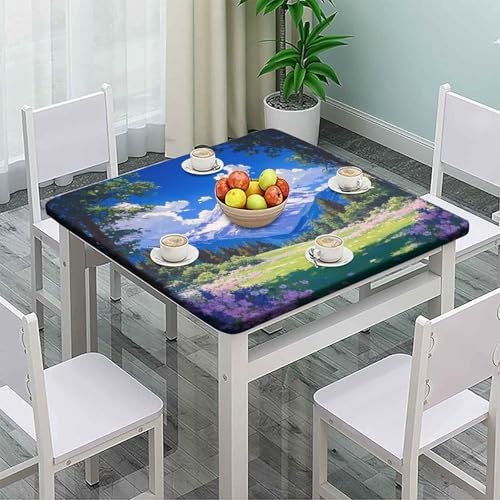 Elastic Table Cloth Indoor, Mountain Majesty Pattern Printed on Oilproof Patio Table Covers, Great for Outdoor Picnics Patio Lunch, Fit for 54" x 54" Square Tables - Image 2