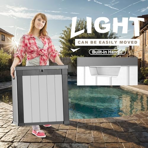 ROJIK Outdoor Storage Housing Deck Box - Waterproof Patio Furniture, Garden Tools, Cushions, Pool Accessories Storage Bench with Lockable Lid and Side Handles (Black & Whiter, 50 Gal) - Image 6
