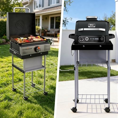 2-in-1 Grill Cart & Prep Table with Storage Shelves for Weber 22" & 18" Kettle Grills, Small Hook-On Grill Side Table, Grill Stand for Blackstone 17" Griddle for Ninja Woodfire Pitboss 150 Series - Image 4