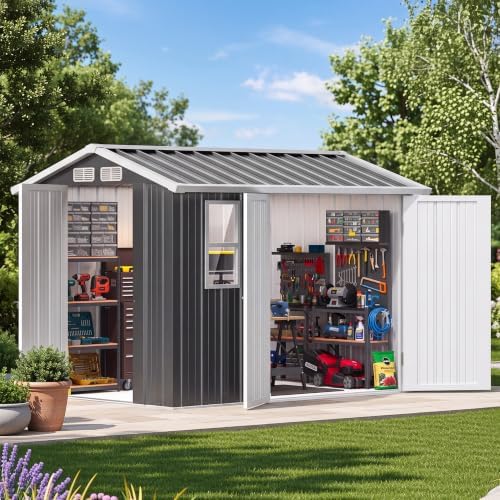DWVO 7' x 5' Outdoor Metal Storage Shed with Windows & 3 Lockable Doors - Image 2