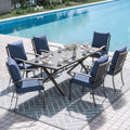 ALAULM 7-Piece Patio Dining Table and Chairs Outdoor Dining Set for 6 Patio Dining Sets with Rectangular Metal Table with Umbrella Hole for Patio, Backyard, Garden-DarkBlue by ALAULM