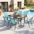 Outdoor Dining Set for 6, Metal Table and Stackable Chairs by CHINNLUU