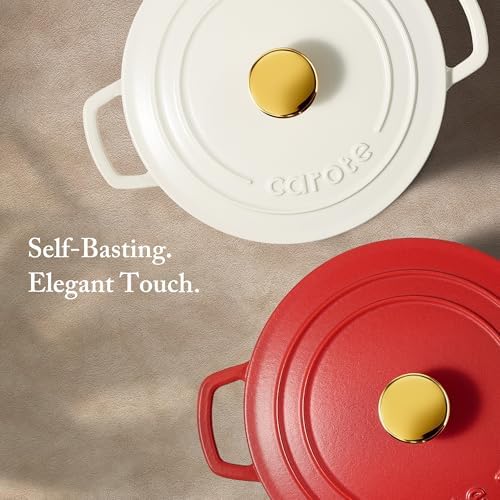 CAROTE Enameled Cast Iron Dutch Oven Pot with Lid, 4 QT Dutch Ovens, Heavy-Duty Cast Iron Pot for Sourdough Bread Baking, Braising, Stews, Roasting, Healthy & Non-Toxic, Dual Handles, All Stovetop Compatible, Oven Safe up to 500° F, Cream White - Image 6