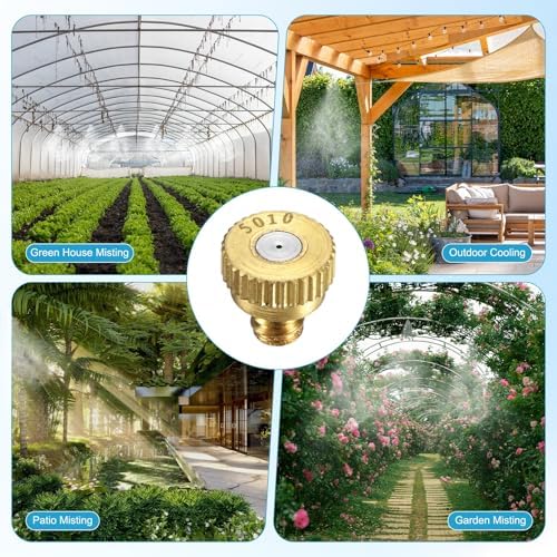 M METERXITY 10-Pack Brass Misting Nozzles, 0.02inch/0.5mm Orifice Heavy Duty 10/24 UNC Screw Thread Misting Nozzle Plug for Outdoor Spray Cooling System/Patio Mist System/Dust Control - Image 6