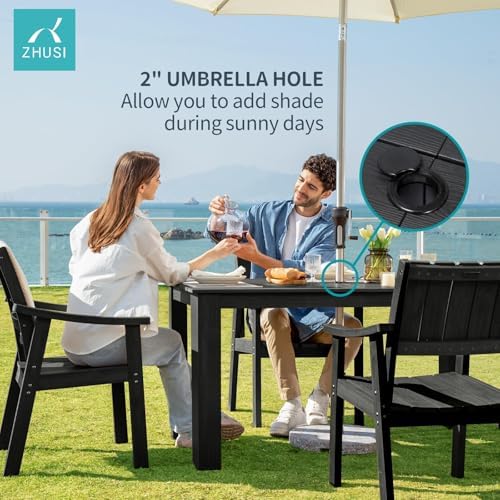 ZHUSI Patio Table, HIPS Outdoor Dining Table with Umbrella Hole, Black - Image 5