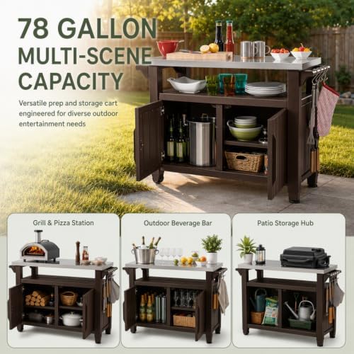 Outdoor Prep & Storage Cart, Stainless Steel Top, Brown, 2-Pack - Image 2