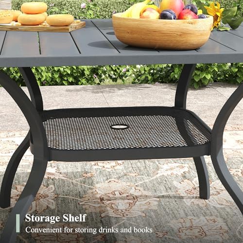 Outdoor Dining Table with Adjustable Umbrella Hole, 37.8" All-Weather Square Patio Dining Table for 4, Metal Patio Table for Garden Lawn Porch Deck Yard, Dark Grey - Image 6