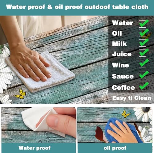 Daisy Flowers Picnic Table Cover with Bench Covers and Bag, Camping Essentials, Wooden Grain Waterproof Windproof, Fitted Tablecloth Cover with Elastic Edge, for Indoor & Outdoor, 3 PCS, 30x72 Inch - Image 4