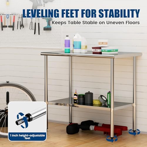 Stainless Steel Work Table 24 x 48 Inch with Adjustable Undershelf, Heavy-Duty Metal Prep Table for Commercial Kitchen & Restaurant, Garage, Outdoor - Image 6