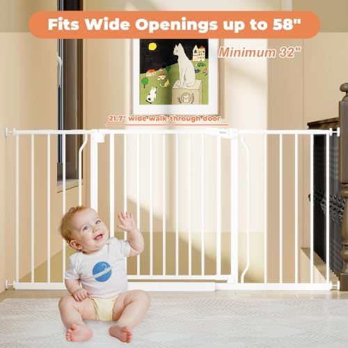 29"-58" Extra Wide Baby Gate, No Drilling Auto Close Dog Gate, White - Image 2
