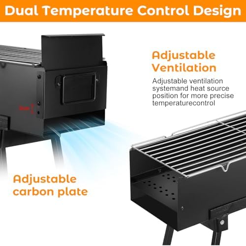 Charcoal Grill, Portable Outdoor BBQ Grill with Flat Griddle Plate - Image 4