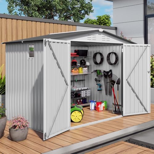 8x6FT Metal Storage Shed, Outdoor Garden Tool Shed, Galvanized Steel Lockable Backyard Organizer, Waterproof Weather Resistant Utility Storage House, Patio Courtyard Equipment Storage, Easy Assembly by GDFStudio
