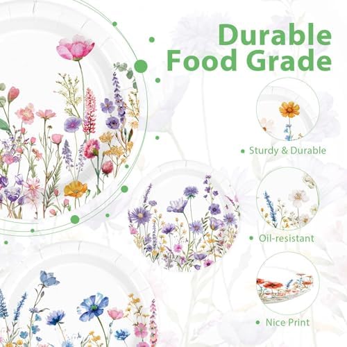 60Pcs Wildflower Paper Plates 7" for Wedding Birthday Party - Image 3