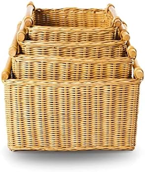 The Basket Lady Deep Pole Handle Wicker Storage Basket L, Sandstone - Image 5