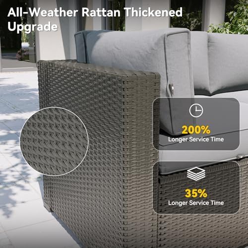 Aoxun Patio Furniture Set with Fire Pit Table, 12 Piece Outdoor Sectional Sofas, 10 Seats Wicker Rattan Outdoor Furniture with Thickened Cushion for Backyard, Garden Light Grey - Image 5