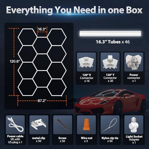 Hexagon Garage Lights: 322W 11 Grids Hexagon LED Lights - Easy Install 6500K Super Bright Honeycomb Lights Ceiling for Garage, Warehouse, Car Detailing Shop, Exhibition Hall, Gym - Image 6