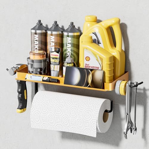 SUNTECH Garage Paper Towel Holder with Shelf & 2 Hooks Wall Mount, Yellow by Suntech