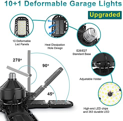 Nexillumi 4-Pack Led Garage Light 180W, 36000LM LED Shop Lights with E26/E27 Medium Base, 6000K Deformable Garage Lights Ceiling LED with 10+1 Adjustable Panels for Garage, Workshop, Attic, Basemen - Image 4