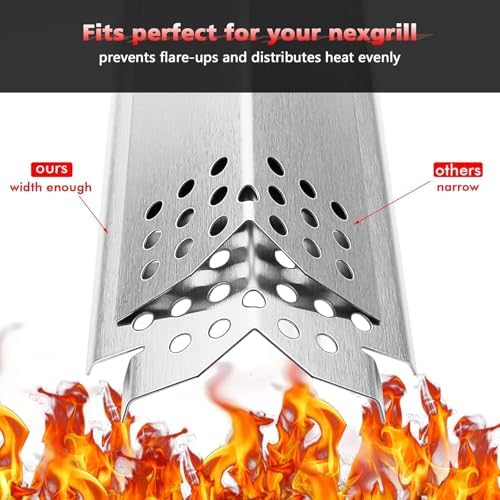 Uniflasy Parts for Nexgrill 720-0830H, 720-0888/720-0888N, Cuisinart CGG-7400 – 17" Stainless Steel Cooking Grates (2 Pack) + Heat Plates/Flame Tamers (5 Pack) for Nexgrill Replacement Parts - Image 5