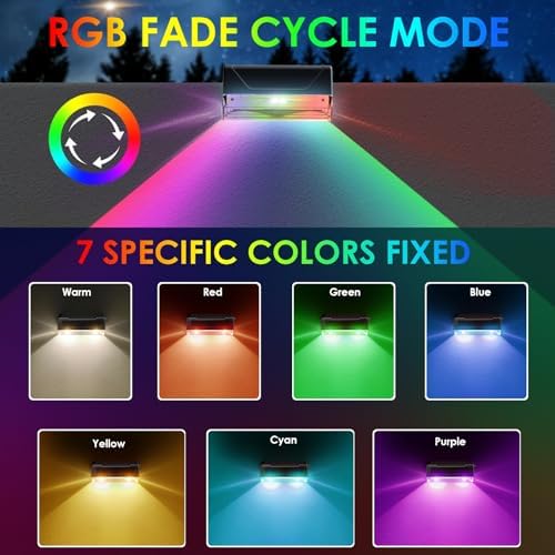 LIANGLOME 8PK Solar Fence Lights Outdoor - Warm White & RGB 6 Color, Dusk to Dawn Deck Light, IP65 Waterproof Garden Lights for Outside/Backyard/Railing/Step/Patio/Wall - Image 2