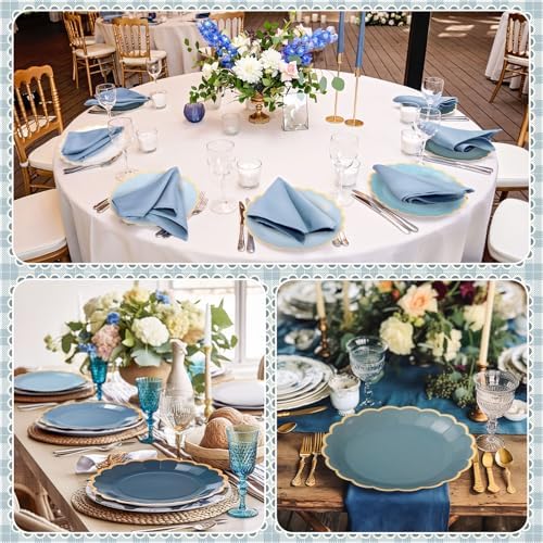 48 Pcs Dusty Blue Paper Plates 9 Inch Gradient Scalloped Paper Blue Plates Disposable Dinner Dessert for Birthday Wedding Bridal Party Supplies, 6 Colors - Image 5