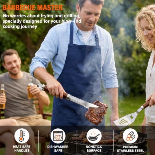 MUYFIO 32 Pcs BBQ Accessories, Heavy Duty Grill Accessories, 16 in, Stainless Steel Grill Set with Case, Thermometer, BBQ Tools for Outdoor Grill Camp Cook, Grill Gifts for Men, Women - Image 3