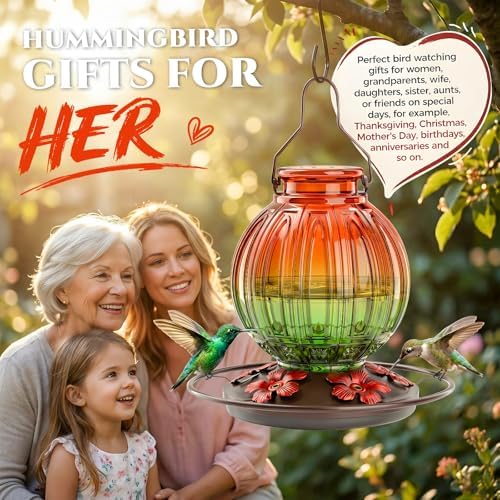 Glass Hummingbird Feeder for Outdoors Hanging, 26 fl oz Bird Nectar Feeder - Image 7