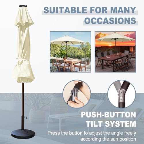EliteShade USA 10-Year-Non-Fading 10ft Market Patio Umbrella, Commercial Grade Table Sun Umbrella with 80 Solar LED Lights, Crank Open, Windproof & UPF 50+ UV Protection for Garden, Deck, Pool, Backyard, Natural - Image 5