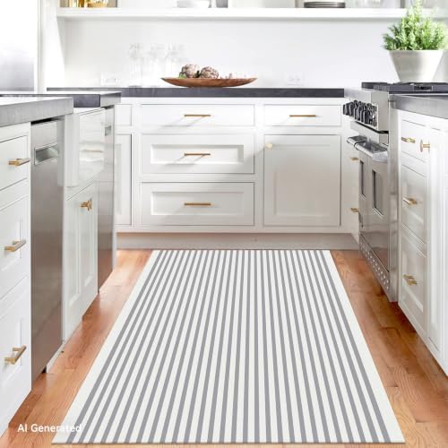 IOHOUZE 4x6 Striped Outdoor Rug, Washable Front Porch, Grey White - Image 2