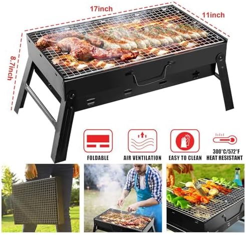 KOCASO Portable Charcoal Grill Foldable - Lightweight BBQ Smoker Grill for Camping, Tailgating, Picnics & Outdoor Grilling, Compact Design with Removable Ash Catcher - Image 2