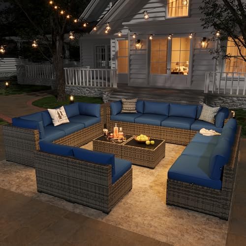 Aoxun Patio Furniture Sets, 14-Piece Outdoor Patio Furniture with 44'' Propane Gas Firepit Table, Wicker Outdoor Conversation Set Sectional Sofa for Backyard, Poolside, Garden - Image 3