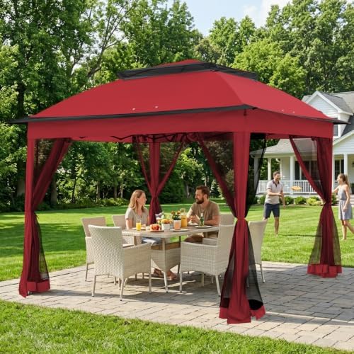 COOS BAY 11x11 Pop Up Gazebo with Netting, Canopy Tent, Red - Image 5