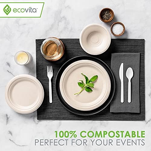 Ecovita 100% Compostable Paper Plates [7 in.] – 150 Disposable Plates Eco Friendly Sturdy Tree Free Liquid and Heat Resistant Alternative to Plastic or Paper Plates - Image 6