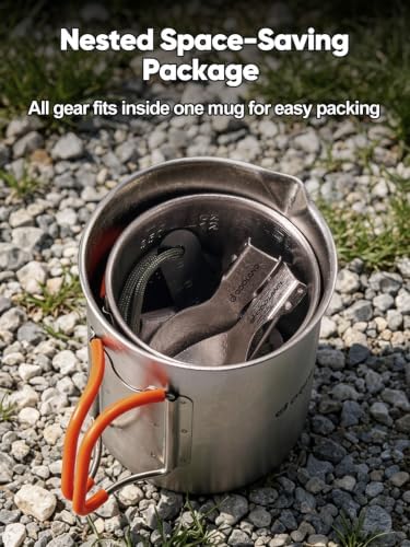 Odoland Titanium Camping Cookware 420ML & 750ML Titanium Pot with Lid and Spork Lightweight Camping Pot for Backpacking Hiking Traveling and Picnic - Image 3